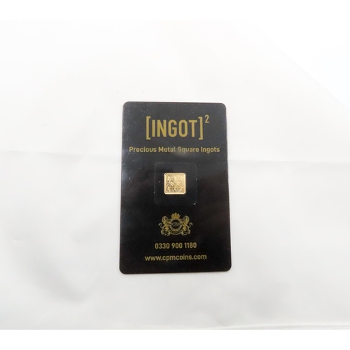 120 - Ingot Encapsulated Gold Piece Pure Gold 999.9  Carat 10.6mm x 10.6mm 1 Gram Mint Condition