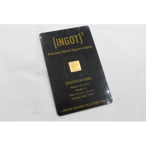 120 - Ingot Encapsulated Gold Piece Pure Gold 999.9  Carat 10.6mm x 10.6mm 1 Gram Mint Condition