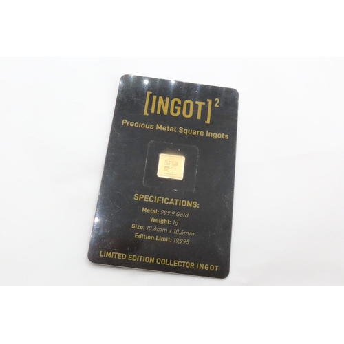 120 - Ingot Encapsulated Gold Piece Pure Gold 999.9  Carat 10.6mm x 10.6mm 1 Gram Mint Condition