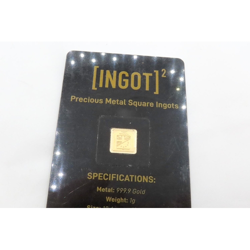 120 - Ingot Encapsulated Gold Piece Pure Gold 999.9  Carat 10.6mm x 10.6mm 1 Gram Mint Condition