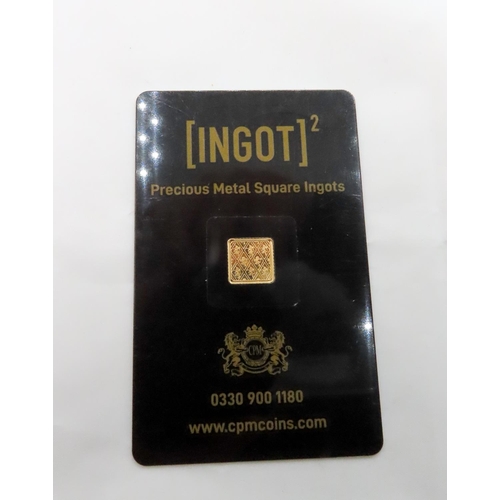 120 - Ingot Encapsulated Gold Piece Pure Gold 999.9  Carat 10.6mm x 10.6mm 1 Gram Mint Condition