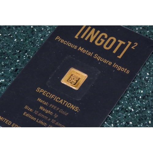 128 - Ingot Encapsulated Gold Piece Pure Gold 999.9  Carat 10.6mm x 10.6mm 1 Gram Mint Condition