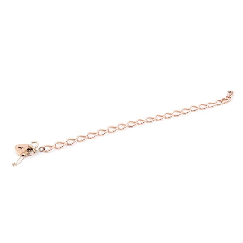 129 - 9 Carat Rose Gold Ladies Bracelet Heart Motif Padlock Clasp 20cm Long Articulated Form