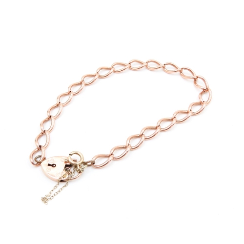 129 - 9 Carat Rose Gold Ladies Bracelet Heart Motif Padlock Clasp 20cm Long Articulated Form