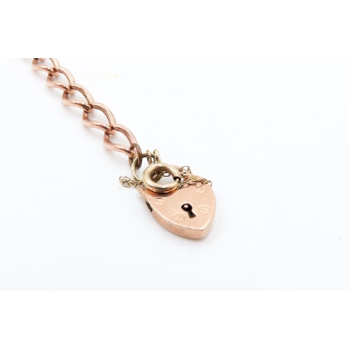 129 - 9 Carat Rose Gold Ladies Bracelet Heart Motif Padlock Clasp 20cm Long Articulated Form