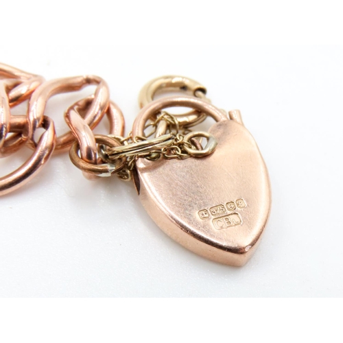 129 - 9 Carat Rose Gold Ladies Bracelet Heart Motif Padlock Clasp 20cm Long Articulated Form