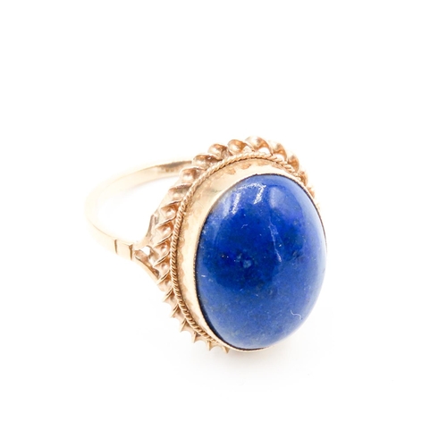 130 - Single Stone Lapis Lazuli Set Ring Mounted in 9 Carat Yellow Gold Ring Size M