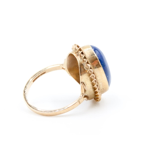 130 - Single Stone Lapis Lazuli Set Ring Mounted in 9 Carat Yellow Gold Ring Size M