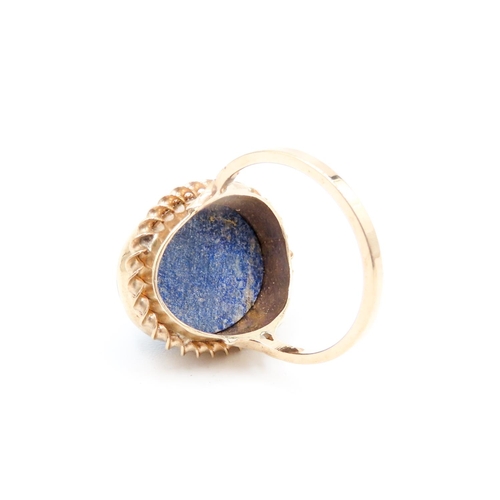 130 - Single Stone Lapis Lazuli Set Ring Mounted in 9 Carat Yellow Gold Ring Size M