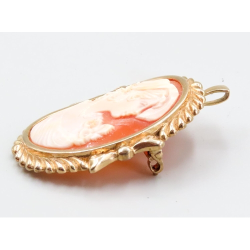 132 - 9 Carat Yellow Gold Bound Cameo Brooch 5cm High with Further Bale Mount for Pendant