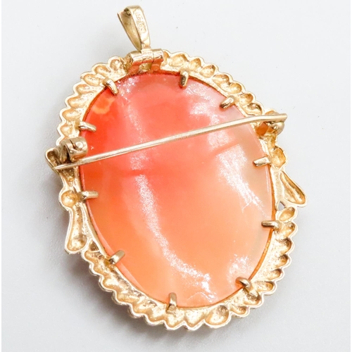 132 - 9 Carat Yellow Gold Bound Cameo Brooch 5cm High with Further Bale Mount for Pendant