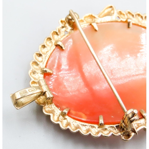 132 - 9 Carat Yellow Gold Bound Cameo Brooch 5cm High with Further Bale Mount for Pendant