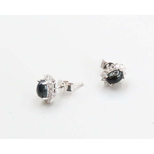 133 - Pair of Black Opal and Diamond Set Ladies Earrings Mounted in 18 Carat White Gold Each Approximately... 