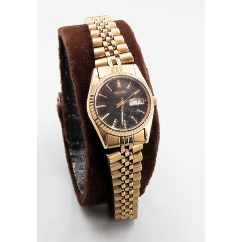 134 - Ladies Seiko Wristwatch with Gold Tone Bracelet Black Dial 20mm