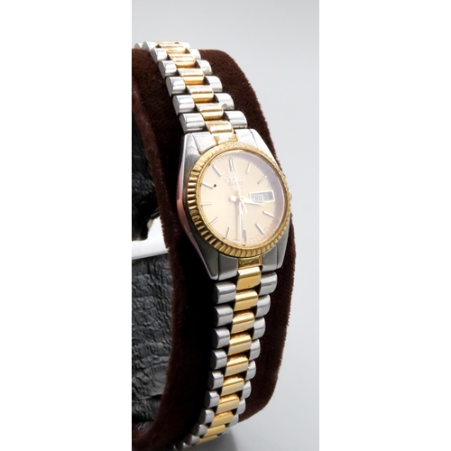 135 - Ladies Seiko Wristwatch with Bi-metal Bracelet Champagne Tone Dial 20mm