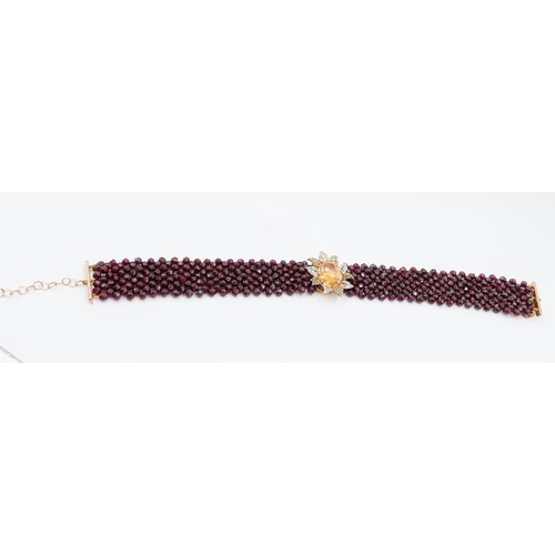 144 - Belle Epoque Garnet Set Ladies Choker Inset With Diamonds and Emeralds Mandarin Citrine Centerstone ... 