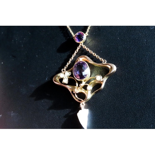 145 - Amethyst and Pearl Set Ladies Necklace Mounted in 15 Carat Yellow Gold Further Set on 15 Carat Yello... 