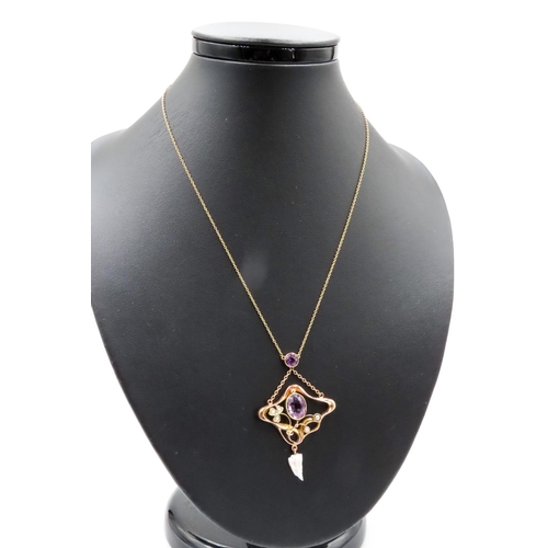 145 - Amethyst and Pearl Set Ladies Necklace Mounted in 15 Carat Yellow Gold Further Set on 15 Carat Yello... 