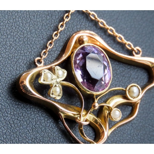 145 - Amethyst and Pearl Set Ladies Necklace Mounted in 15 Carat Yellow Gold Further Set on 15 Carat Yello... 