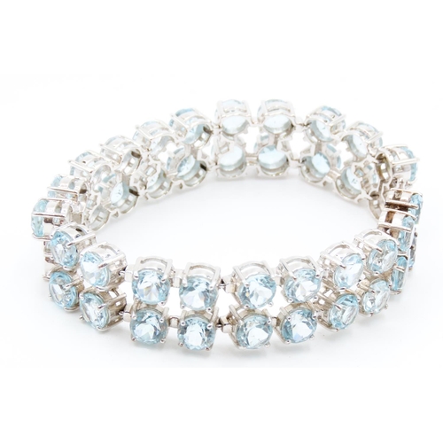 149 - Aquamarine Set Twin Row Bracelet Mounted in 9 Carat White Gold 17.5cm Long Width 2cm Articulated For... 