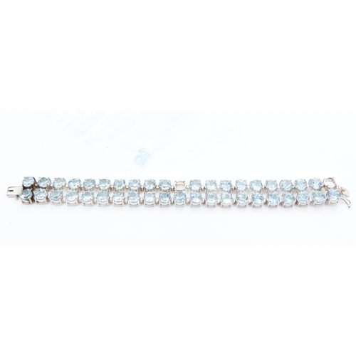 149 - Aquamarine Set Twin Row Bracelet Mounted in 9 Carat White Gold 17.5cm Long Width 2cm Articulated For... 