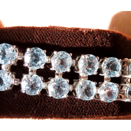 149 - Aquamarine Set Twin Row Bracelet Mounted in 9 Carat White Gold 17.5cm Long Width 2cm Articulated For... 