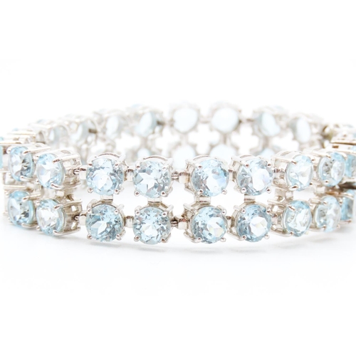 149 - Aquamarine Set Twin Row Bracelet Mounted in 9 Carat White Gold 17.5cm Long Width 2cm Articulated For... 