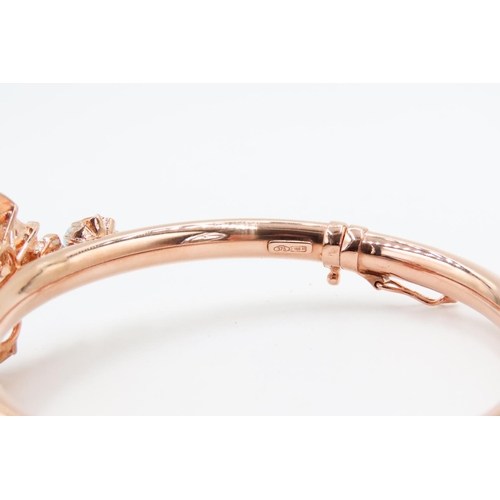 153 - 9 Carat Rose Gold Aquamarine Set Ladies Bangle Further Decorated with Diamonds Inner Width 6.5cm