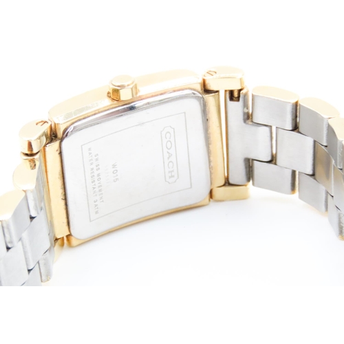 155 - Ladies Gold Filled Swiss Made Watch by Coach Rectangular Form Dial Good Original Condition