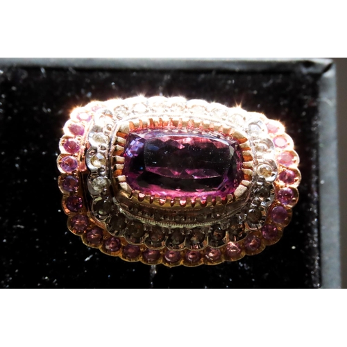 158 - Amethyst Set Statement Ring Mounted on 9 Carat Rose Gold with Diamond and Amethyst Twin Row Halo Sur... 