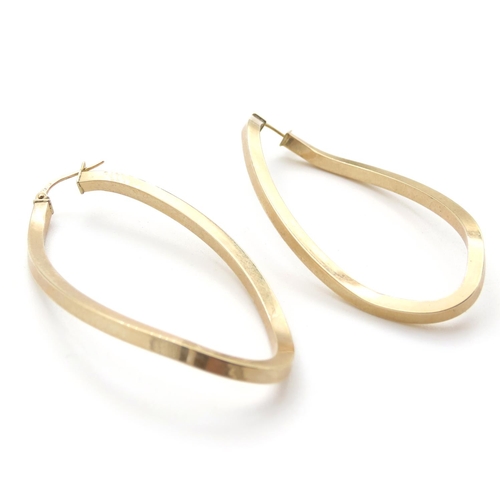 16 - Pair of 9 Carat Yellow Gold Loop Form Hoop Earrings Each 6cm High