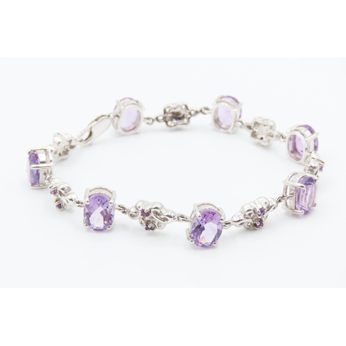 162 - Seven Stone Amethyst Set Bracelet Mounted on 9 Carat White Gold 19cm Long