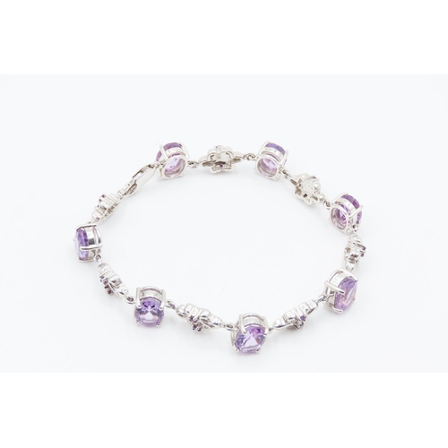 162 - Seven Stone Amethyst Set Bracelet Mounted on 9 Carat White Gold 19cm Long