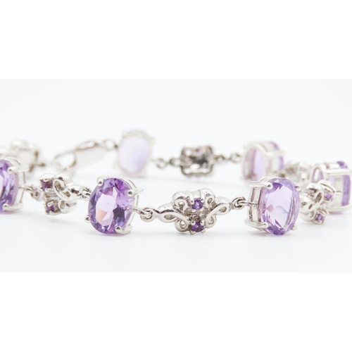 162 - Seven Stone Amethyst Set Bracelet Mounted on 9 Carat White Gold 19cm Long