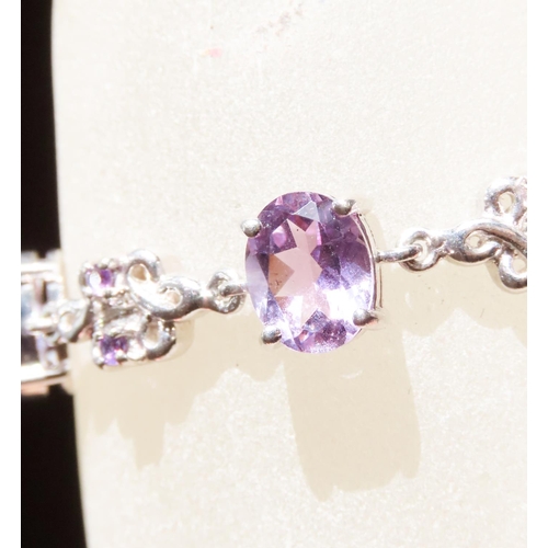 162 - Seven Stone Amethyst Set Bracelet Mounted on 9 Carat White Gold 19cm Long