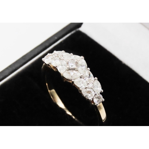 163 - Diamond Set Cluster Ring High Colour Mounted on 18 Carat Yellow Gold Band Attractively Detailed Band... 