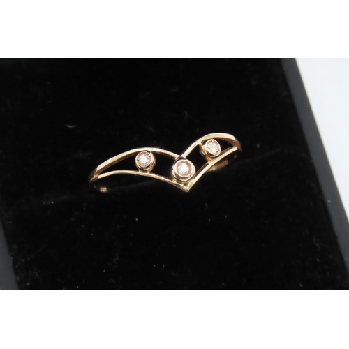 Three Stone Diamond Set Ladies Wishbone Form Ring Set in 18 Carat Yellow Gold Ring Size Q