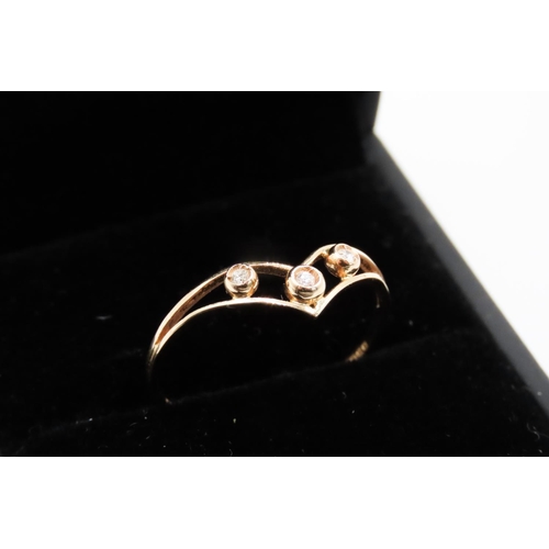 164 - Three Stone Diamond Set Ladies Wishbone Form Ring Set in 18 Carat Yellow Gold Ring Size Q