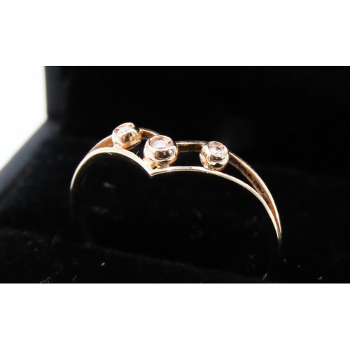 164 - Three Stone Diamond Set Ladies Wishbone Form Ring Set in 18 Carat Yellow Gold Ring Size Q