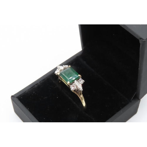 166 - Emerald And Diamond Ring Attractively Detailed Mounted in 18 Yellow Gold Ring Size V Emerald Approxi... 