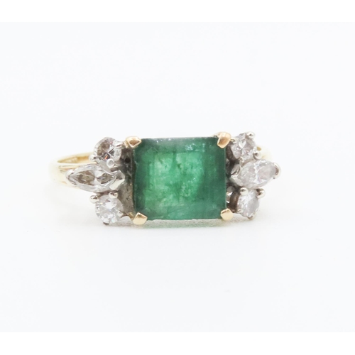 166 - Emerald And Diamond Ring Attractively Detailed Mounted in 18 Yellow Gold Ring Size V Emerald Approxi... 