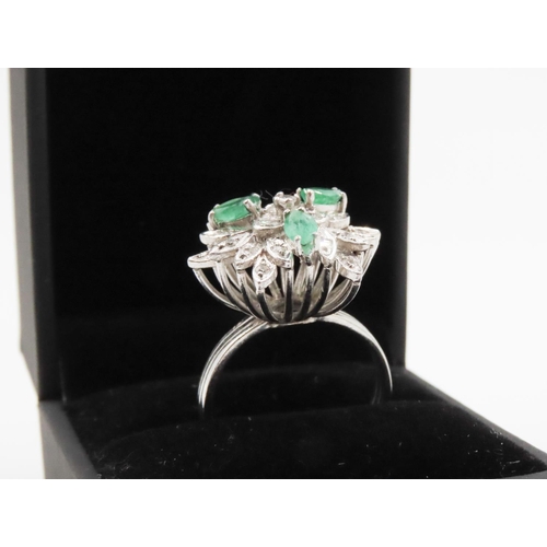 167 - Emerald and Diamond Floral Design Cluster Ring Mounted on 18 Carat White Gold Attractively Detailed ... 