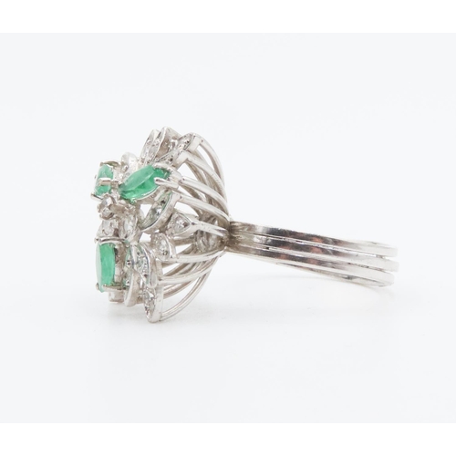 167 - Emerald and Diamond Floral Design Cluster Ring Mounted on 18 Carat White Gold Attractively Detailed ... 