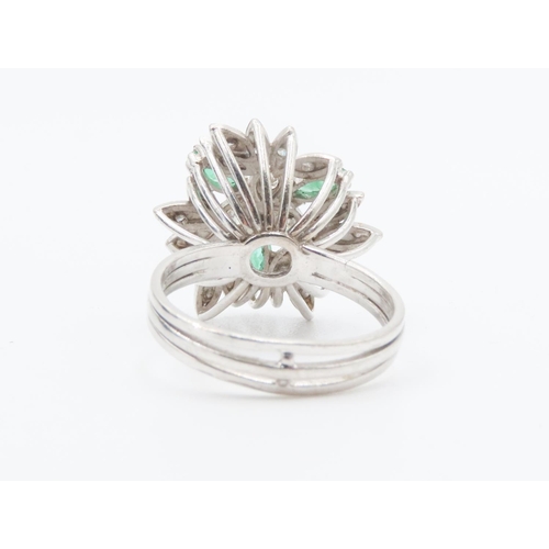 167 - Emerald and Diamond Floral Design Cluster Ring Mounted on 18 Carat White Gold Attractively Detailed ... 