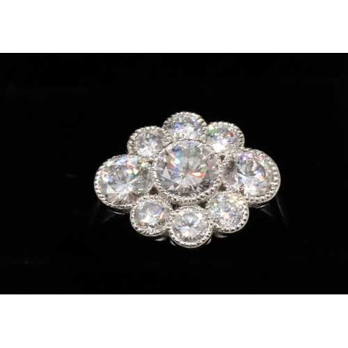 174 - Diamond Cluster Nine Stone Ring Finely Detailed Total Diamond Weight Approximately 3.5 Carat Mounted... 