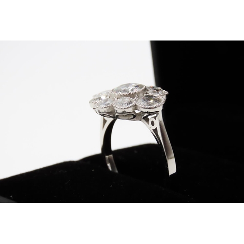 174 - Diamond Cluster Nine Stone Ring Finely Detailed Total Diamond Weight Approximately 3.5 Carat Mounted... 