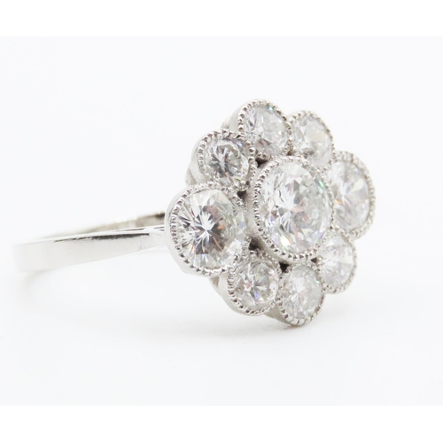 174 - Diamond Cluster Nine Stone Ring Finely Detailed Total Diamond Weight Approximately 3.5 Carat Mounted... 