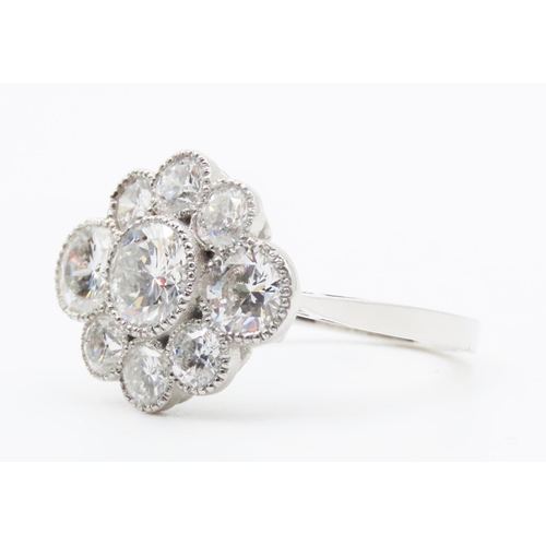 174 - Diamond Cluster Nine Stone Ring Finely Detailed Total Diamond Weight Approximately 3.5 Carat Mounted... 