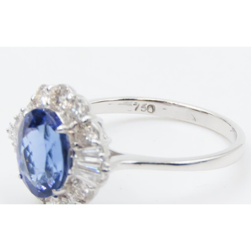 175 - 2.20 Carat Tanzanite Centerstone Ring with Tapered Baguette and Round Cut Diamond Surround Set in 18... 