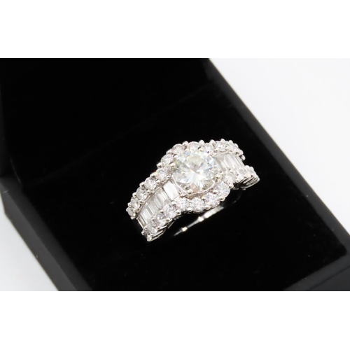 176 - Art Deco Round Cut and Baguette Cut Diamond Statement Ring Centre Stone Approximately 1.7Ct with Fur... 